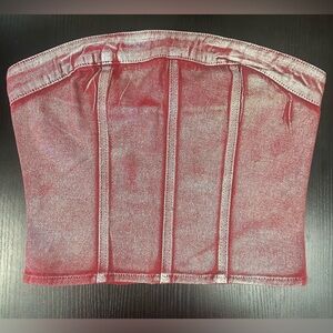 PrettyLittleThing Cherry Red Silver Metallic Foil Effect
Denim Corset Top Size 8